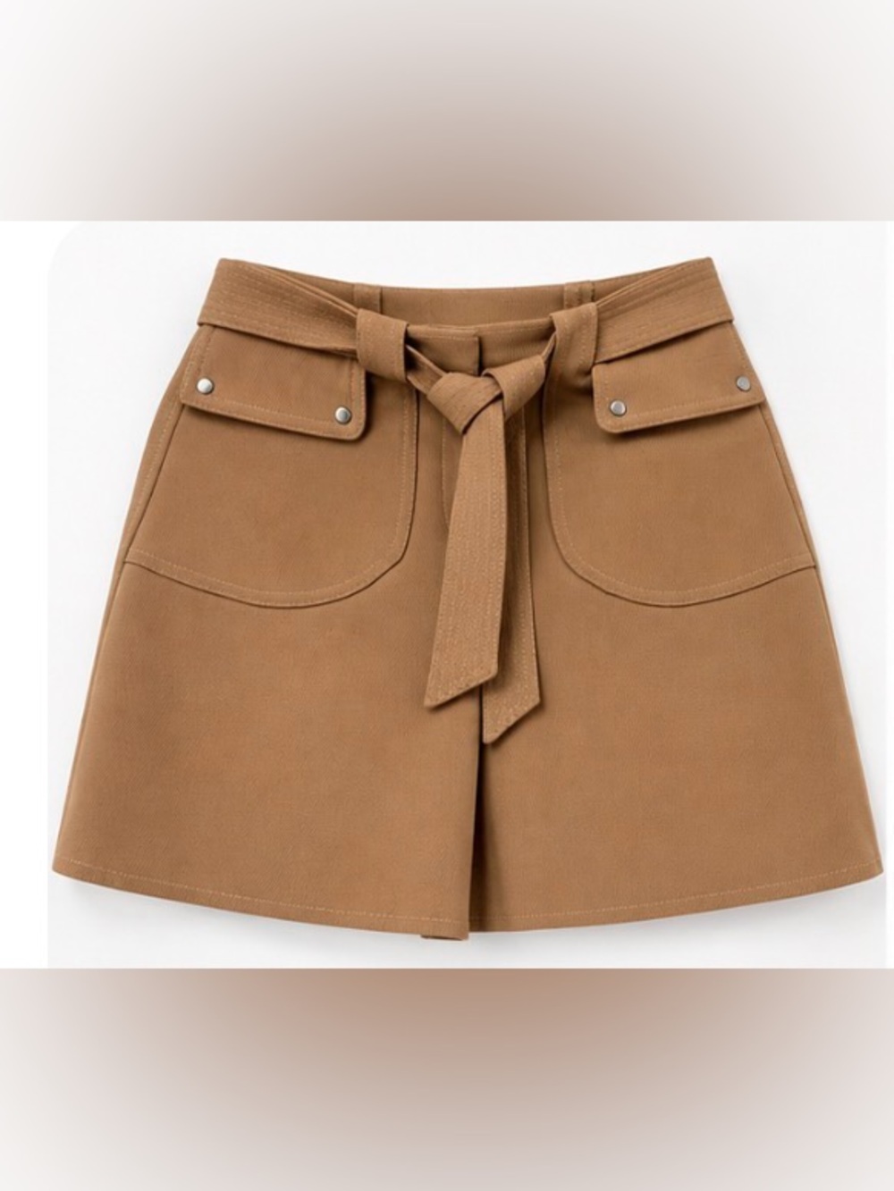 NWT Maje Jelsi Camel Clasp and Tie-Waist A-Line Mini Skirt Size 2